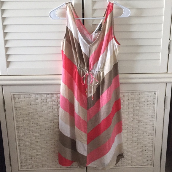 SOLDTommy Bahama  XS Sleeveless Tan Stripe Dress - Picture 2 of 7